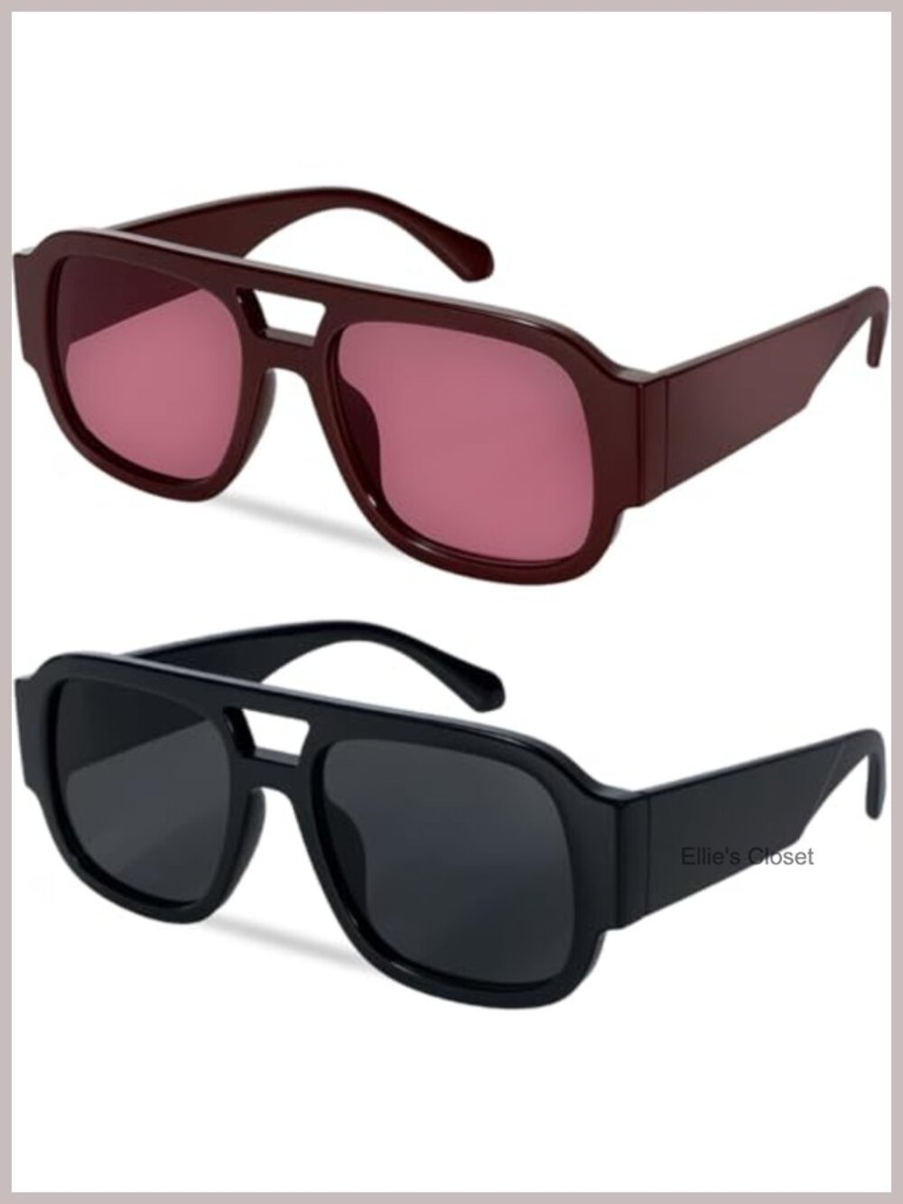 Oversized Square Aviator Sunglasses Retro 70s Chunky UV Protection Unisex